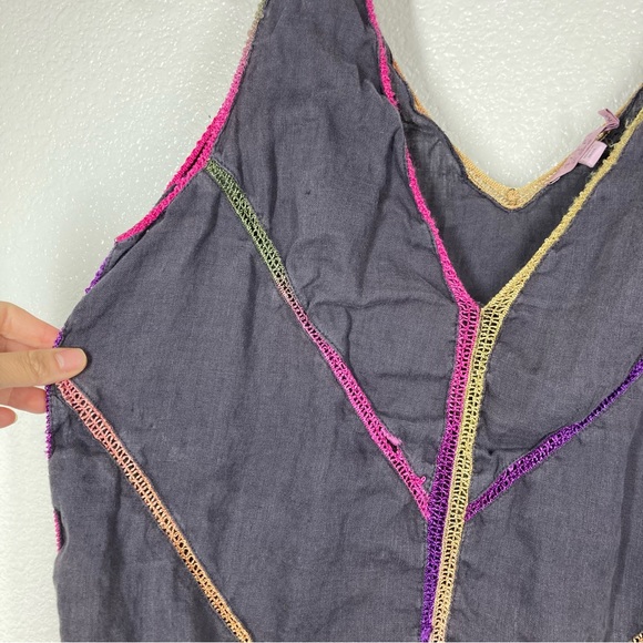Calypso St. Barth Linen Mini Dress Medium Sleeves less Gray Rainbow Embroidered - Picture 3 of 16